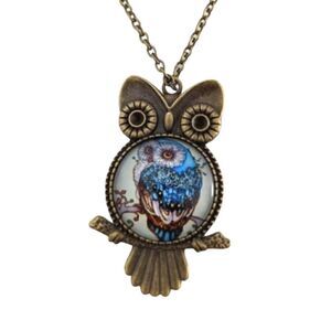 Owl Rustic Antique Gold Charm Cabochon Pendant Adjustable Statement Necklace